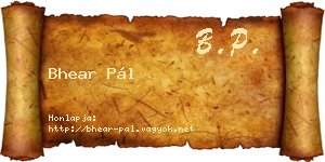 Bhear Pál névjegykártya
